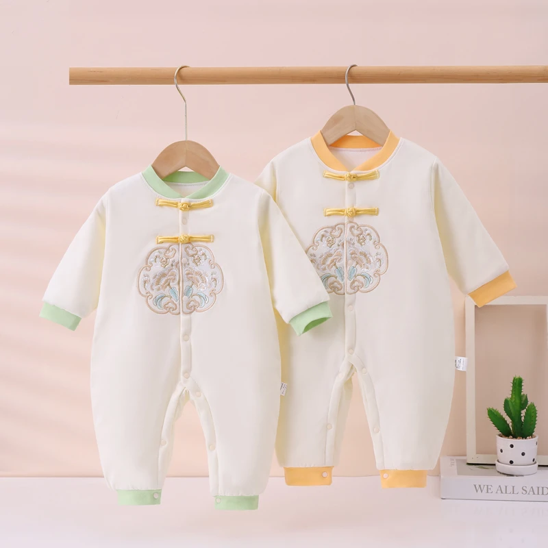 薄棉-婴儿连体衣春秋冬季宝宝夹棉长袖打底哈衣无骨纯棉爬服睡衣