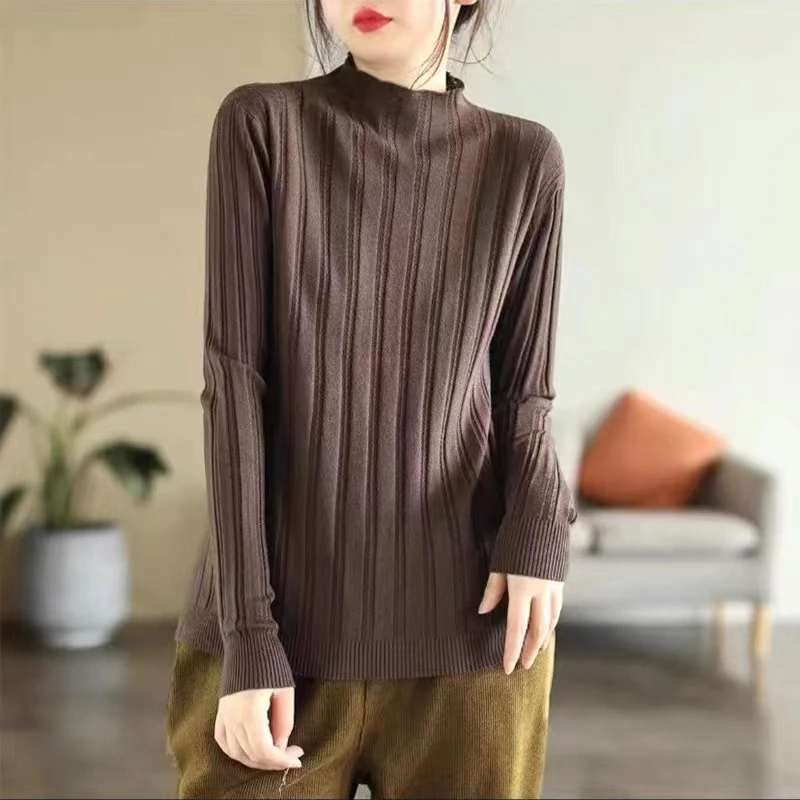 【涧蓝正品】冬季新款纯色保暖针织打底衫女半高领毛衣打底衫有弹力