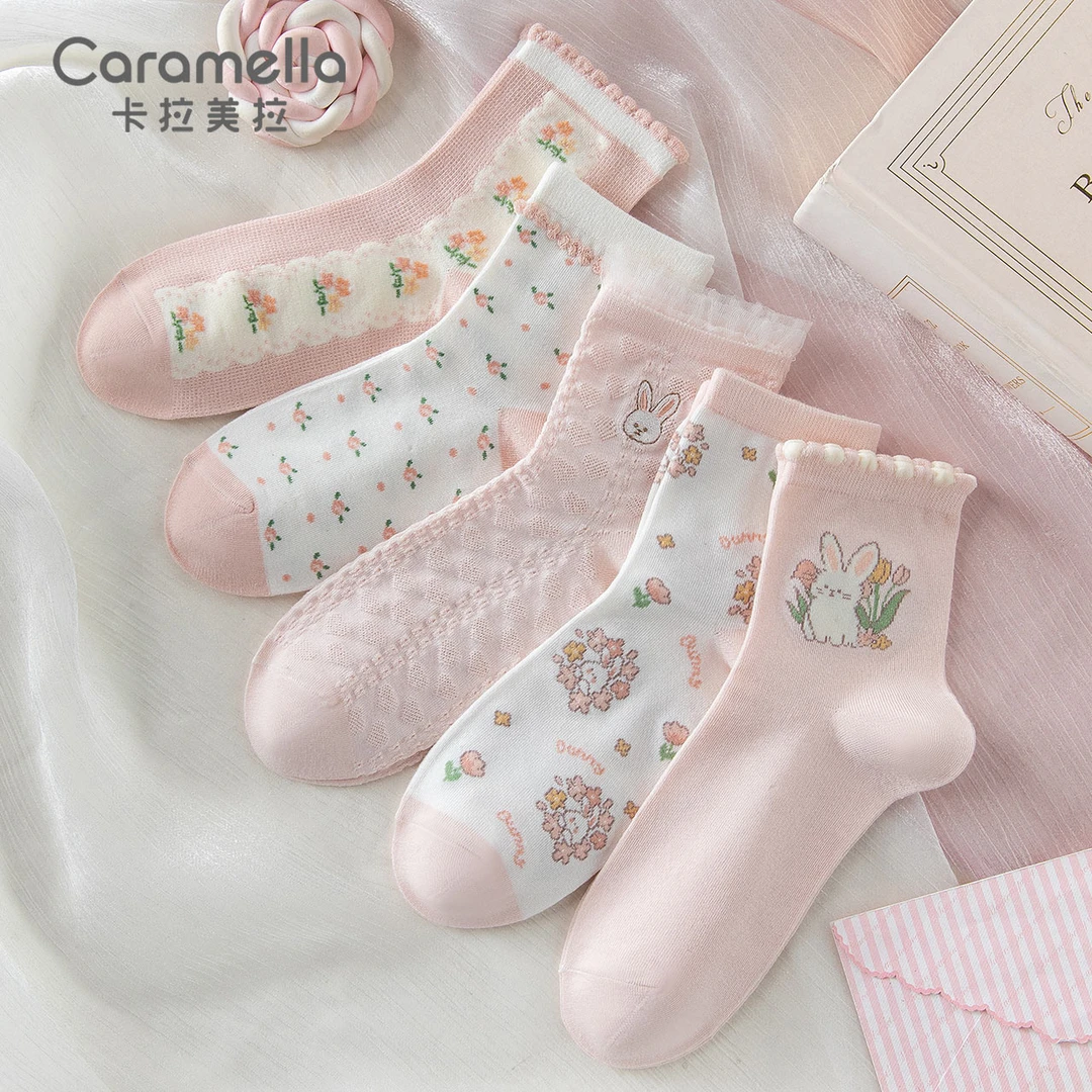 CARAMELLA新款竹纤维小动物可爱中短筒女袜透气丝滑夏季袜子春夏