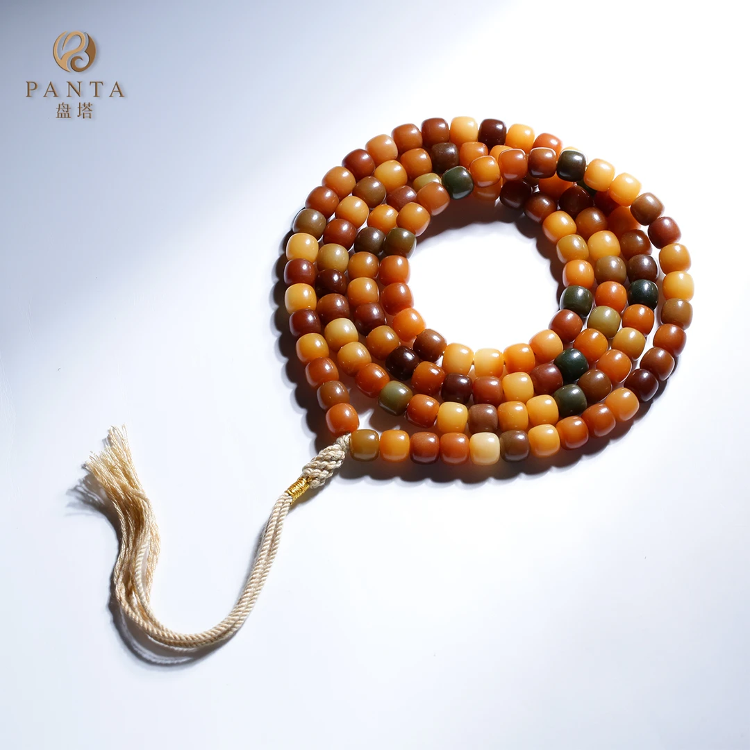 【盘塔文玩】精工甜豆108原生态老料高油性菩提根脖挂念珠8*7mm左右