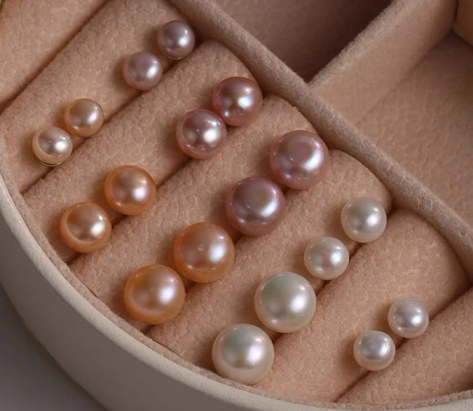 天然无核淡水珍珠扁圆馒头珠S925银针时尚经典轻奢（一物一拍）