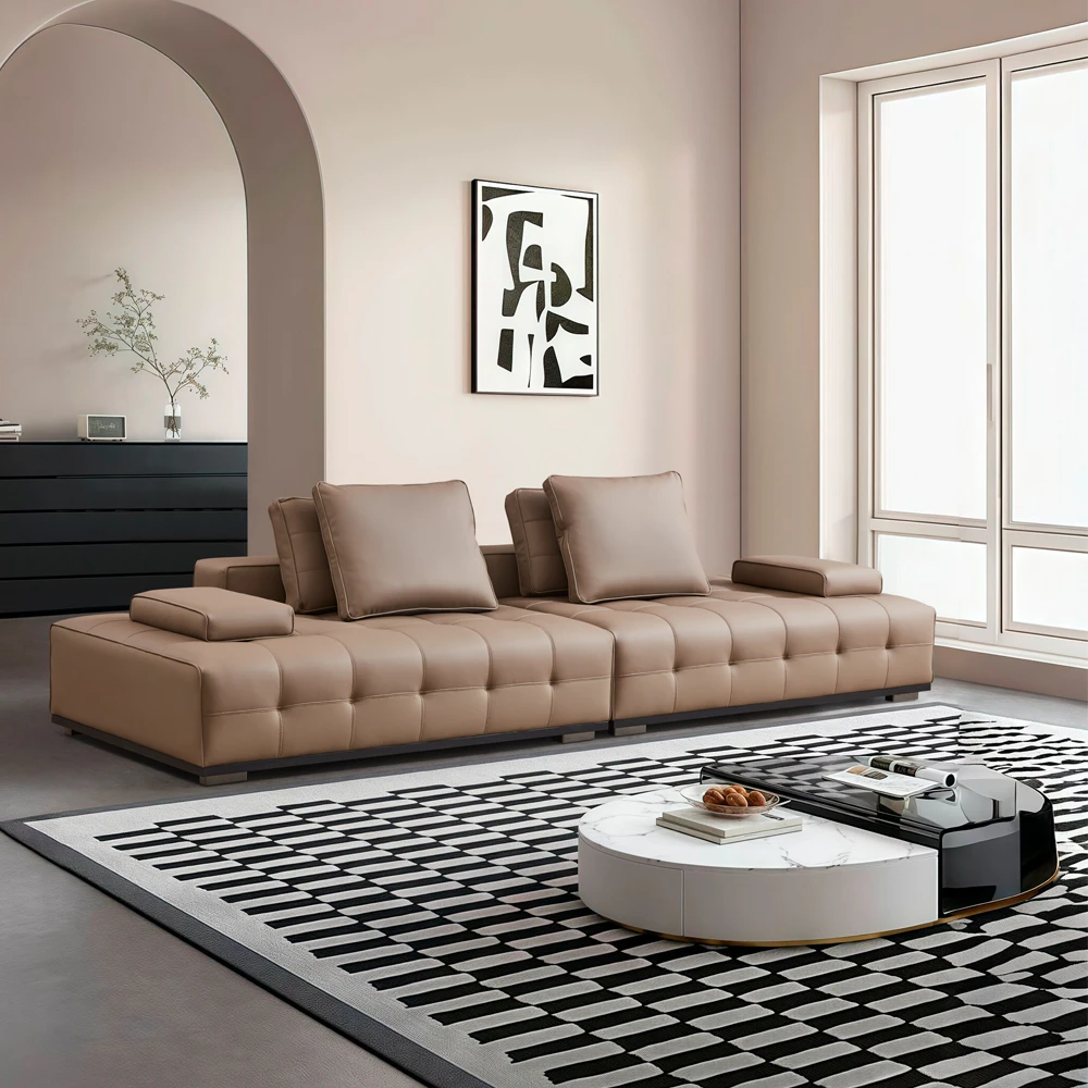 【劳伦斯】轻奢客厅别墅极简意式头层牛皮皮艺创意北欧家用简约沙发