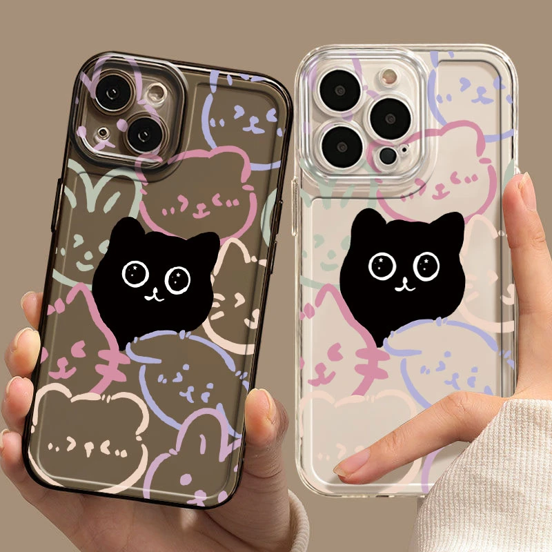 彩色黑猫太空壳适用苹果15手机壳iPhone14promax全包13高级12/11