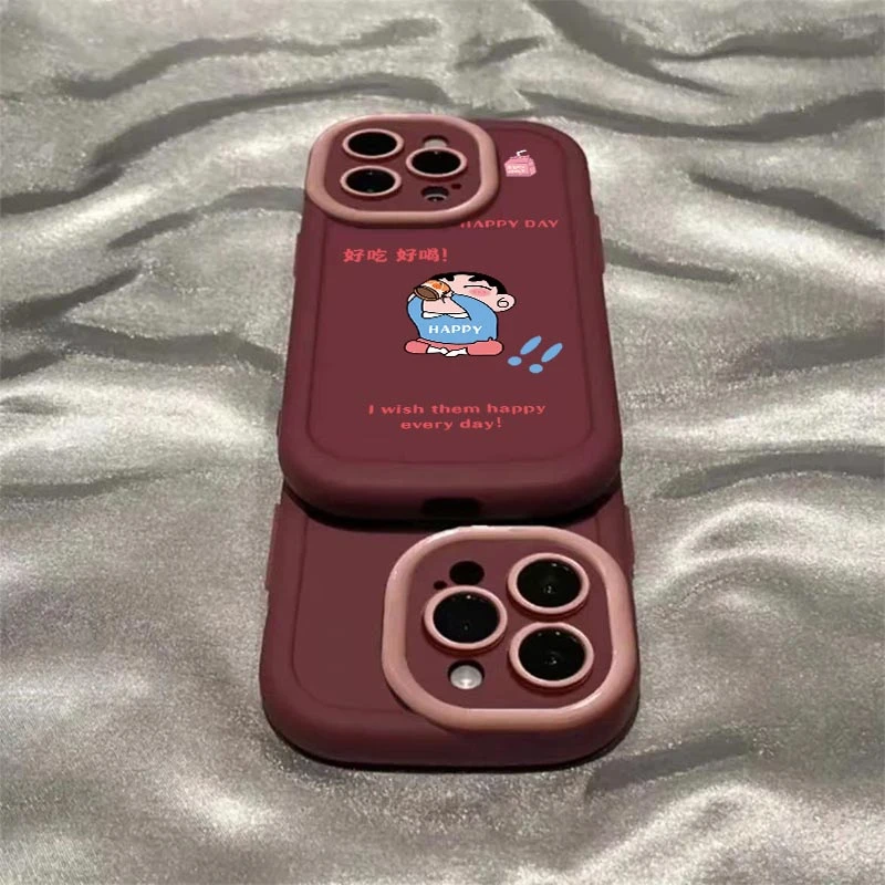 蜡笔小新苹果iPhone11泡芙酒红适用苹果15手机壳iPhone14promax手