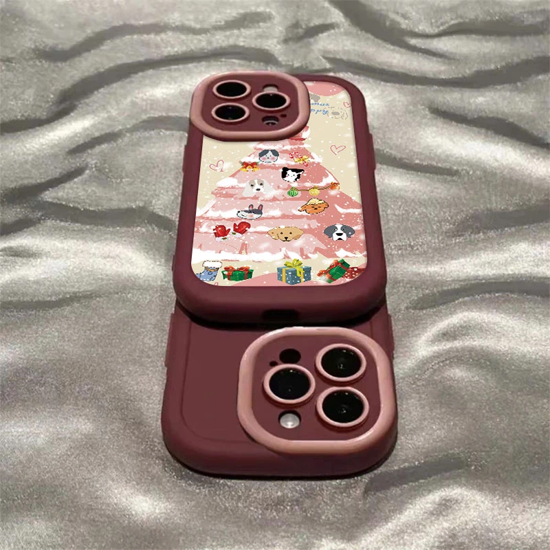 粉色圣诞泡芙壳适用苹果15手机壳iPhone14promax全包13高级12/11