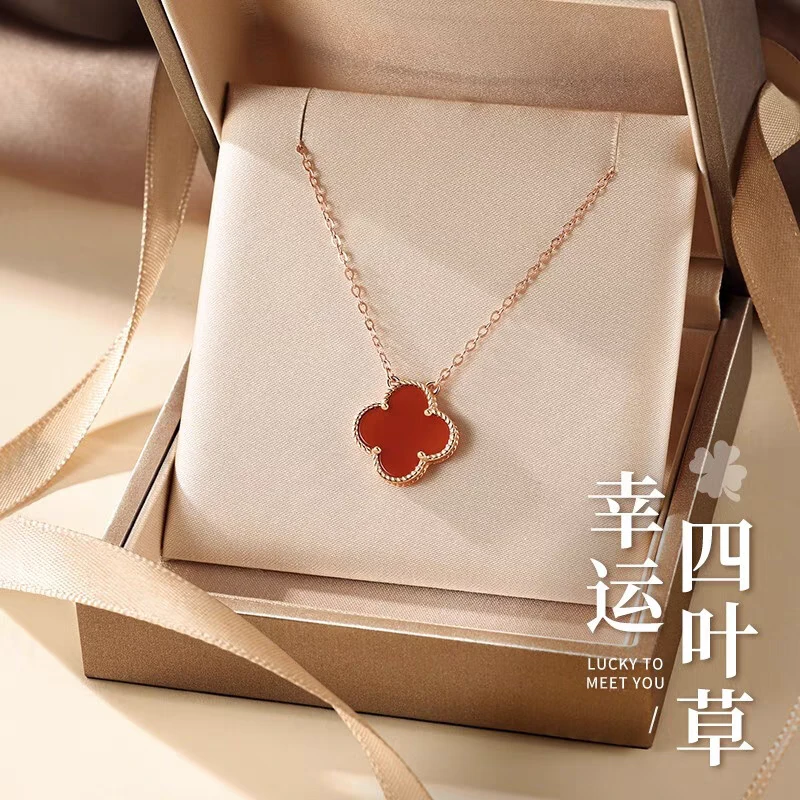 合金吊坠 经典款高版本幸运四叶草项链吊坠女经典色红色白贝母色