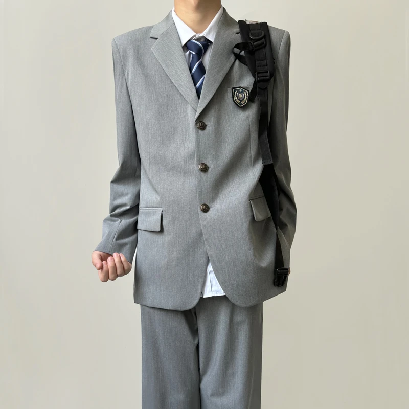 木村叔dk日系原创冰丝西服男士秋季超薄款西装凉感灰色学院风套装