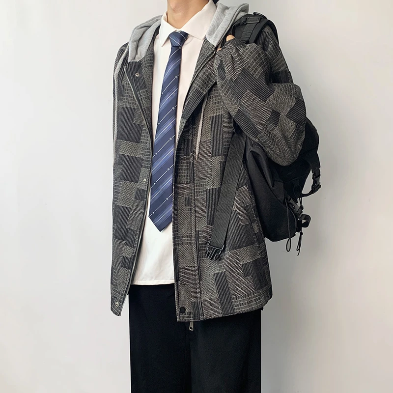 木村叔dk日系格子连帽夹克外套男生高中学生春秋季青少年休闲男装