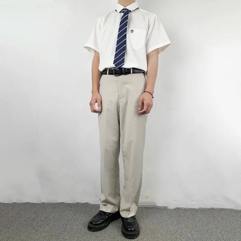 木村叔dk日系原创刺绣字母A米白色直筒西裤男学生JK女生西装裤子
