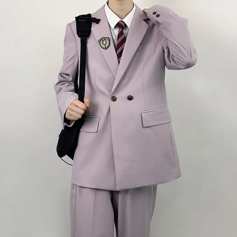 木村叔dk原创日系制服西服套装男淡紫粉色西装外套淡紫粉色西裤子