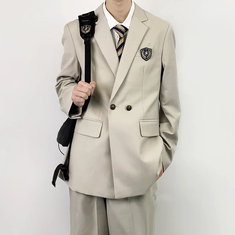 木村叔dk原创日系制服单排扣米色西服学生校供感刺绣西服西裤套装