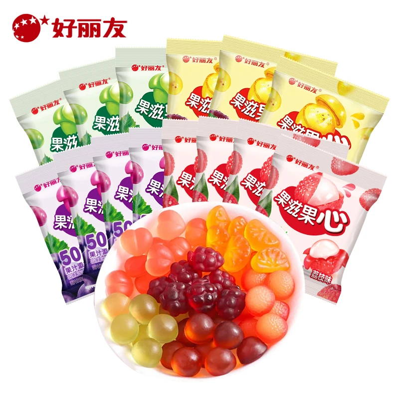 好丽友【14包】剥皮软糖儿童糖果滋果姿果心夹心小零食16g/包