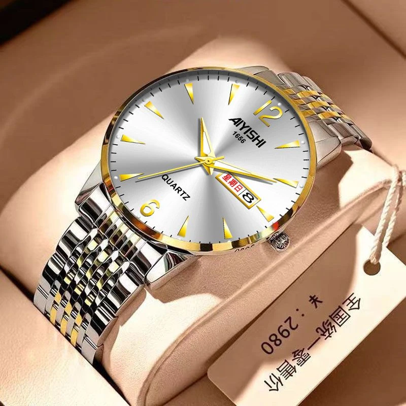 瑞士专柜正品全自动男士手表2024新款超薄夜光防水双日历电子手表