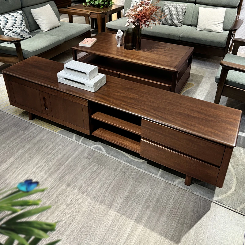 简约现代全实木电视柜客厅小户型家用胡桃木地柜2米落地储物柜