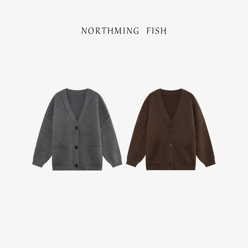 NORTHMING FISH「小钱总」小浣熊系列 随性舒适侘寂风廓形针织开衫