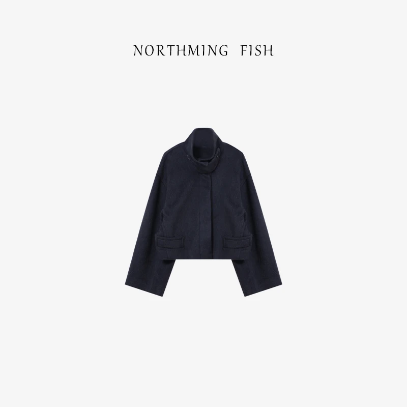 NORTHMING FISH「苏丽-丹宁」解构设计感 立领短款羊驼毛夹克大衣