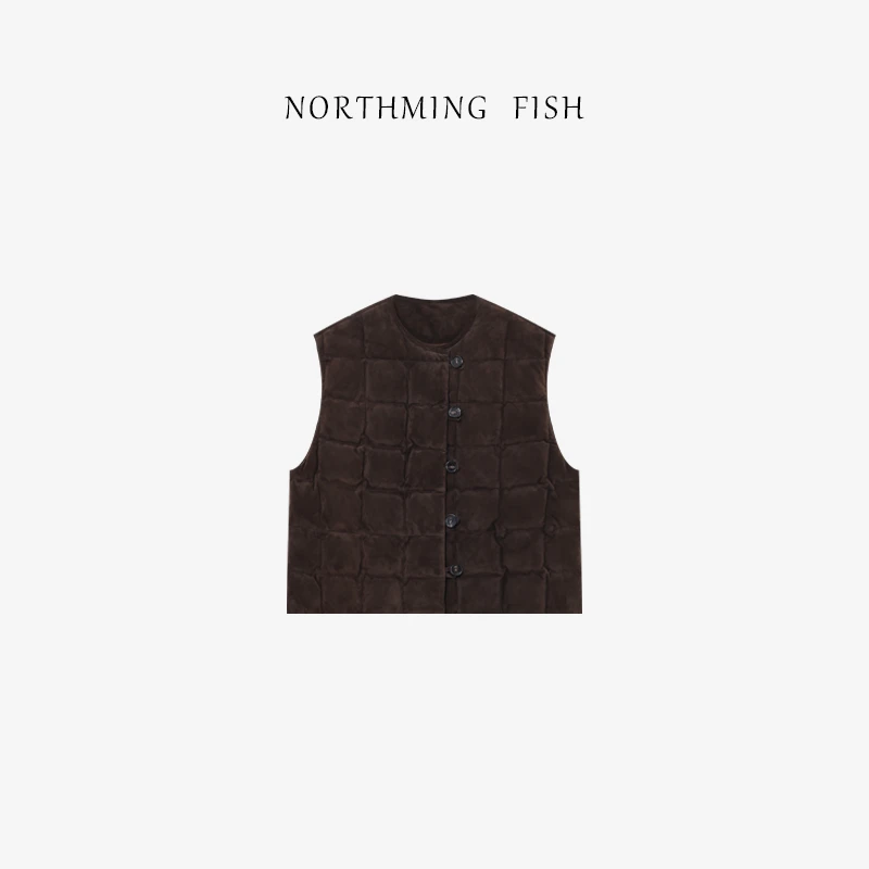 NORTHMING FISH「冬日魔方」90白鹅绒 羊反皮时髦叠穿真皮鹅绒马甲