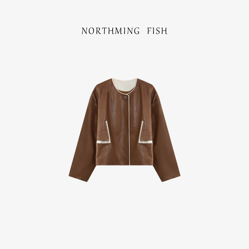 NORTHMING FISH「安德烈」气质入秋 细腻绵羊皮简约圆领短外套