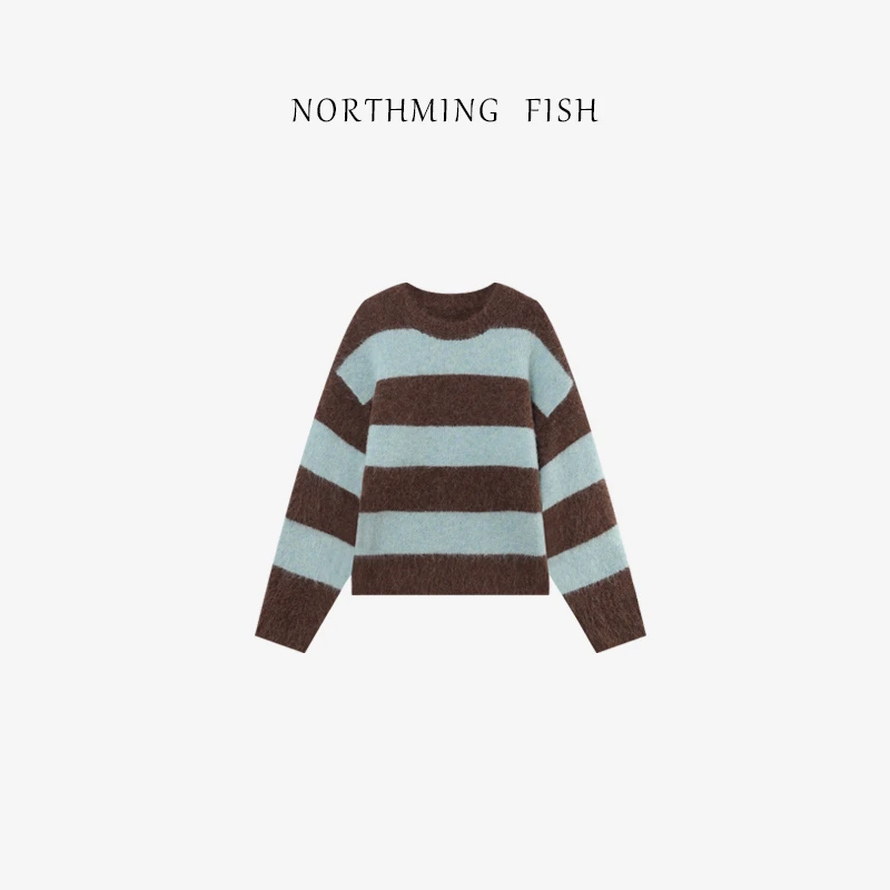 NORTHMING FISH「苏丽-海盐拿铁」法式条纹慵懒风 羊驼毛绒感毛衣