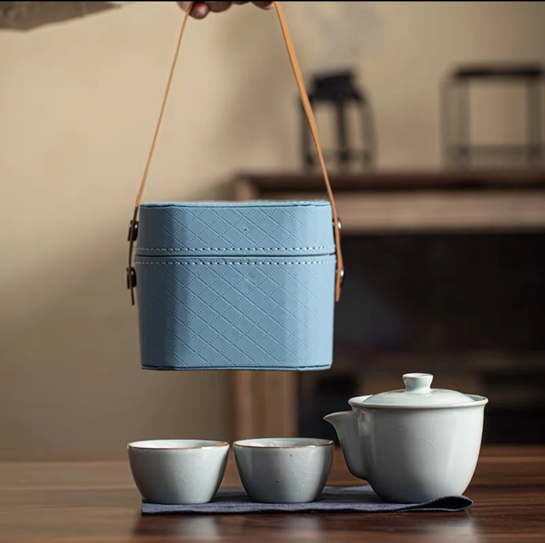 承礼汝窑旅行茶具陶瓷便携快客杯复古日式手工泡茶壶收纳包泡茶杯
