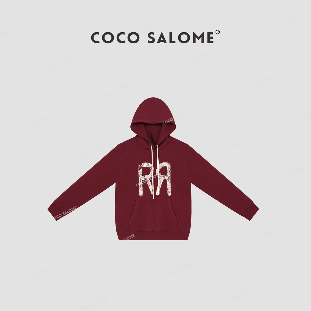 COCOSALOME⒁【对称家】款卫衣植绒印花ins风连帽品质服饰166J