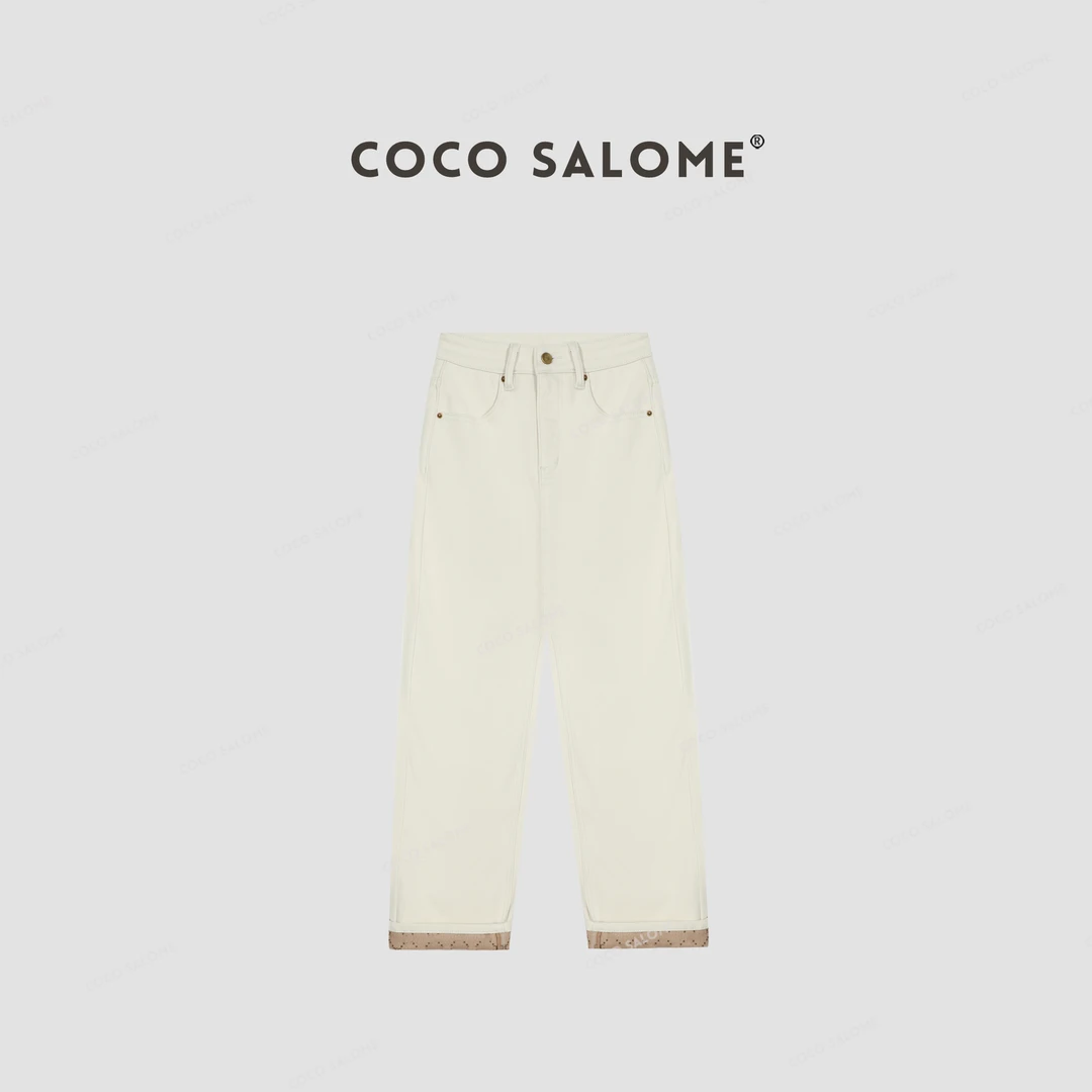COCOSALOME⒁【白松露】新款加绒显瘦小直筒休闲微喇牛仔裤0414