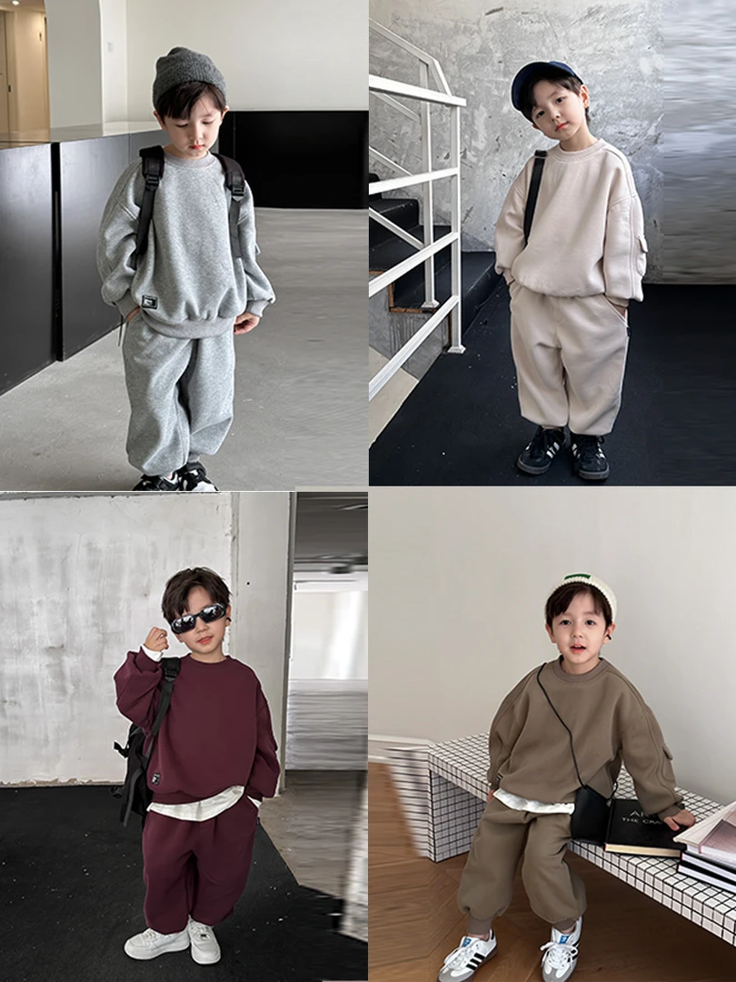 【现货】男童帅气运动套装复合棉贴标口袋两件套L135