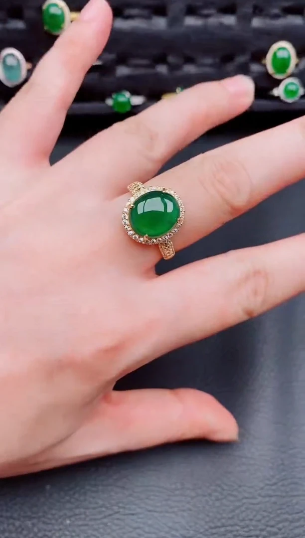 【闪购商品】翡翠戒指银S925镶嵌天然a货翡翠396