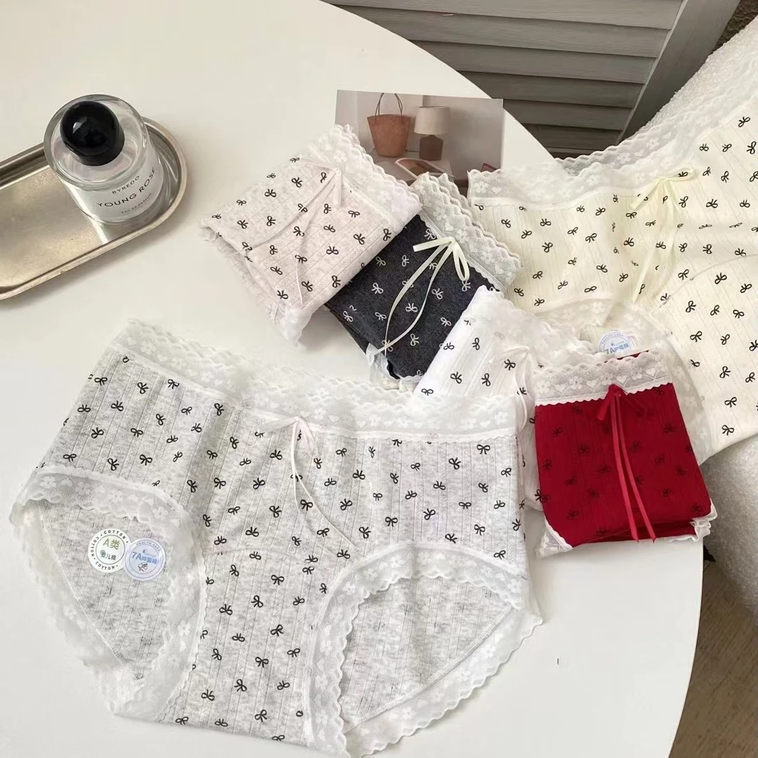 新中式•蝴蝶结♡  A类婴儿纯棉抑菌（三条）蕾丝边中腰内裤2779
