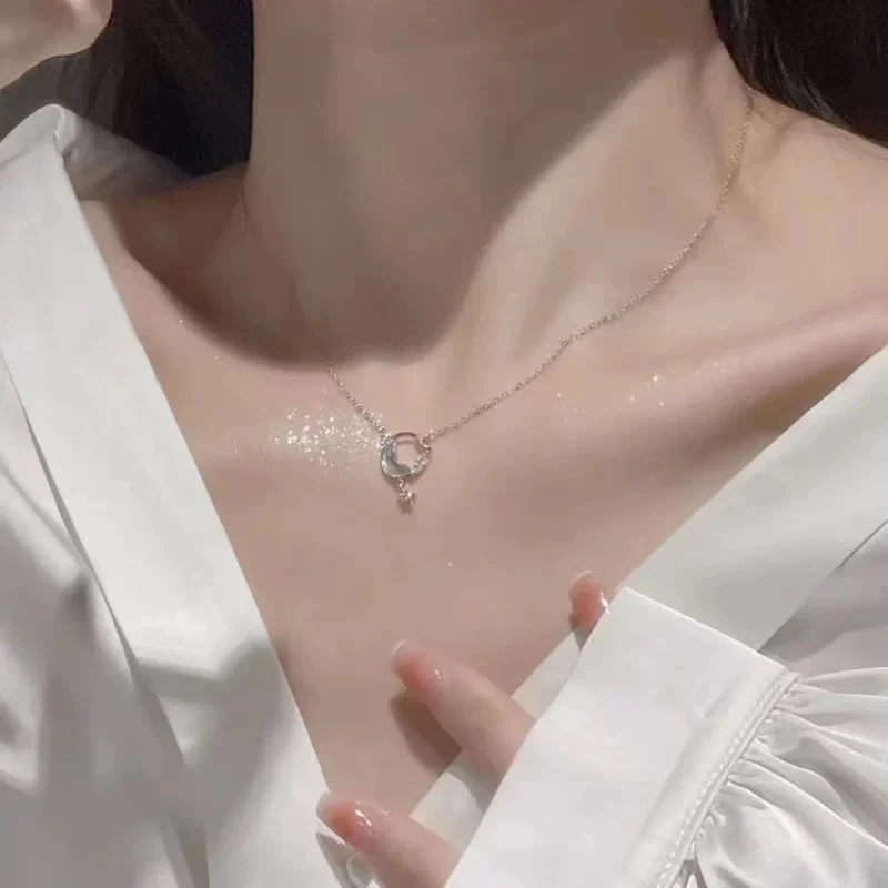 钛钢项链 星月项链女高级感ins潮温柔仙气蓝色星星月亮锁骨链111