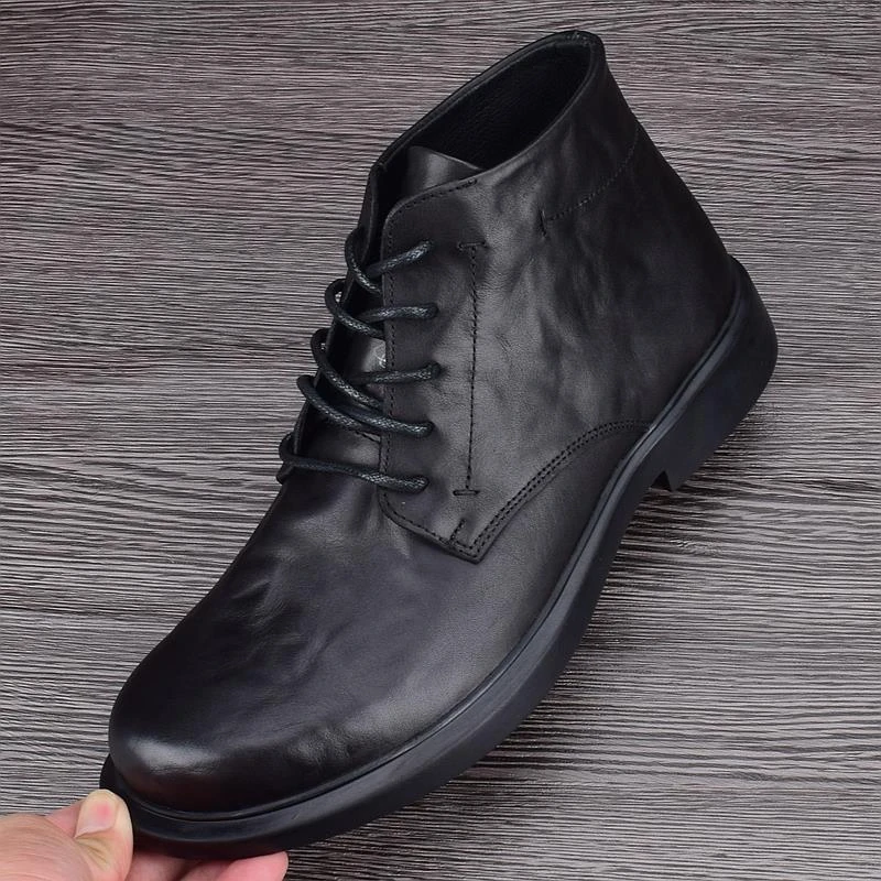 2024高帮皮鞋男真皮加绒保暖软底皮靴子男商务休闲牛皮马丁靴秋冬