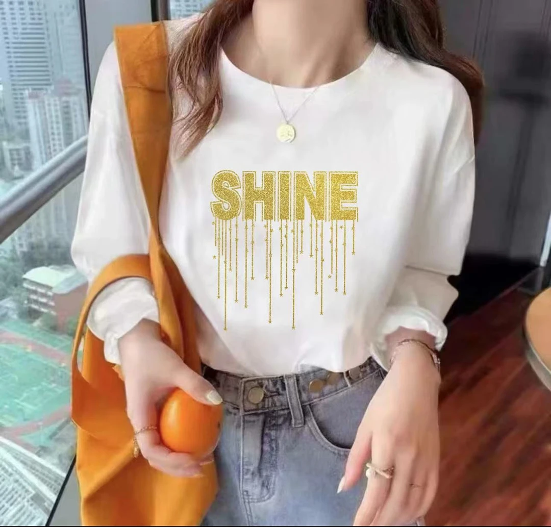 2024新版长袖秋衣纯棉休闲上衣男女同款长袖T恤印花打底衫SHINE