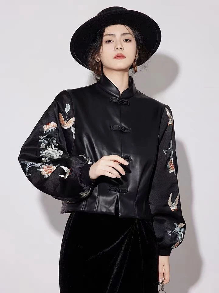 棒球领春季秋季刺绣女短款短外套上衣女装唐装立领ins新中式