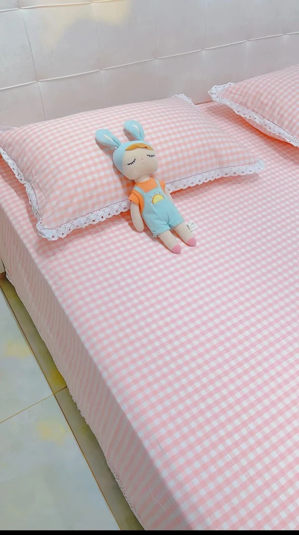 床单格子花边少女心公主风粗布臻品粗布坊糖果色小格子粗布精梳棉