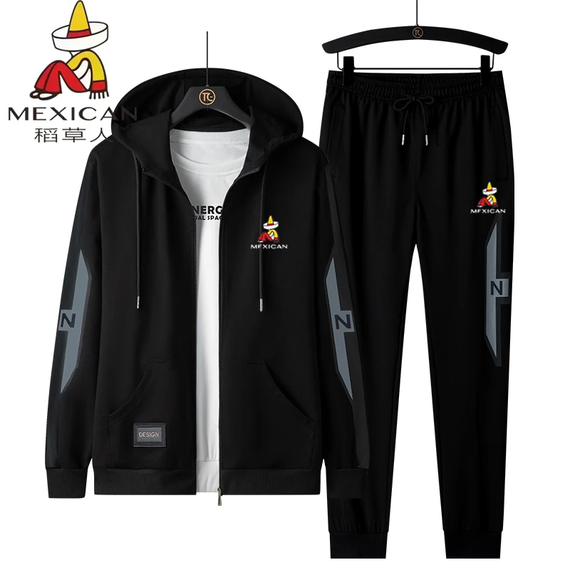 稻草人男士连帽套装秋冬季新款休闲两件套潮流跑步运动服三件套男