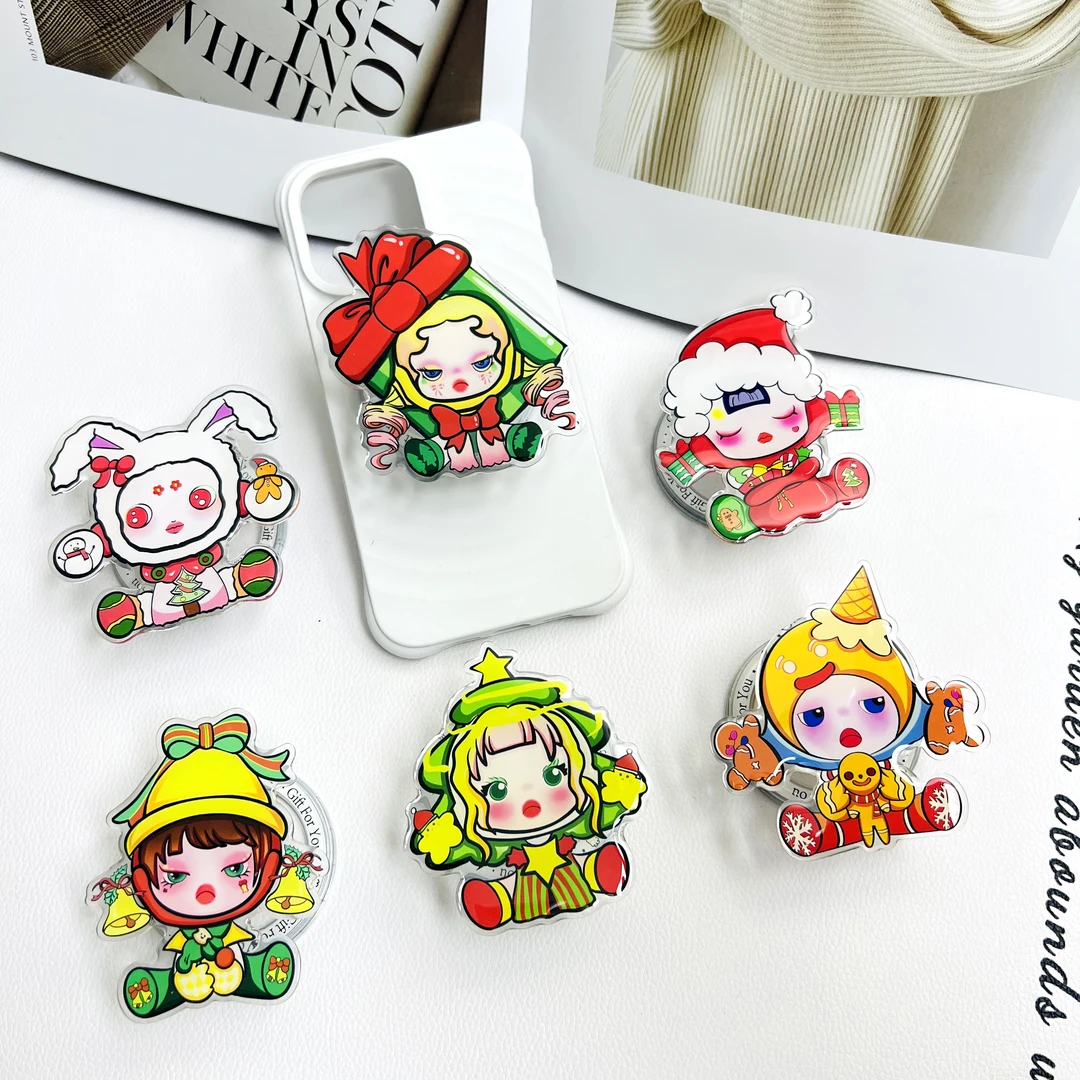 定制圣诞款新年磁吸支架滴胶ins卡通手机可伸缩8CM折叠气囊支架