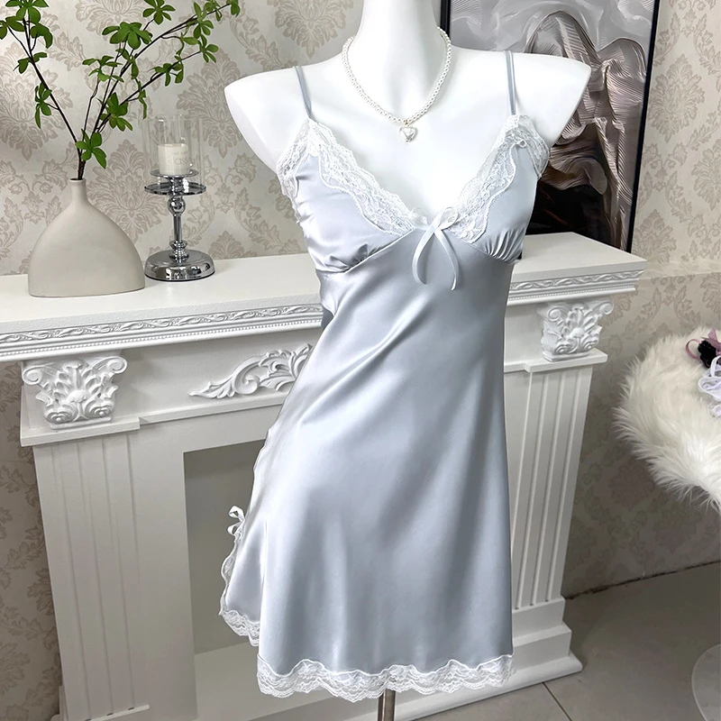 冰丝睡裙夏季女性感睡衣大码纯欲风吊带胸棉高级感法式家居服