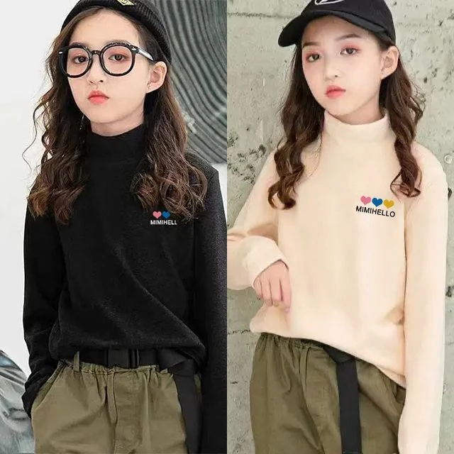 德绒儿童保暖衣女童打底衫半高领中大童装长袖秋冬装加绒加厚上衣