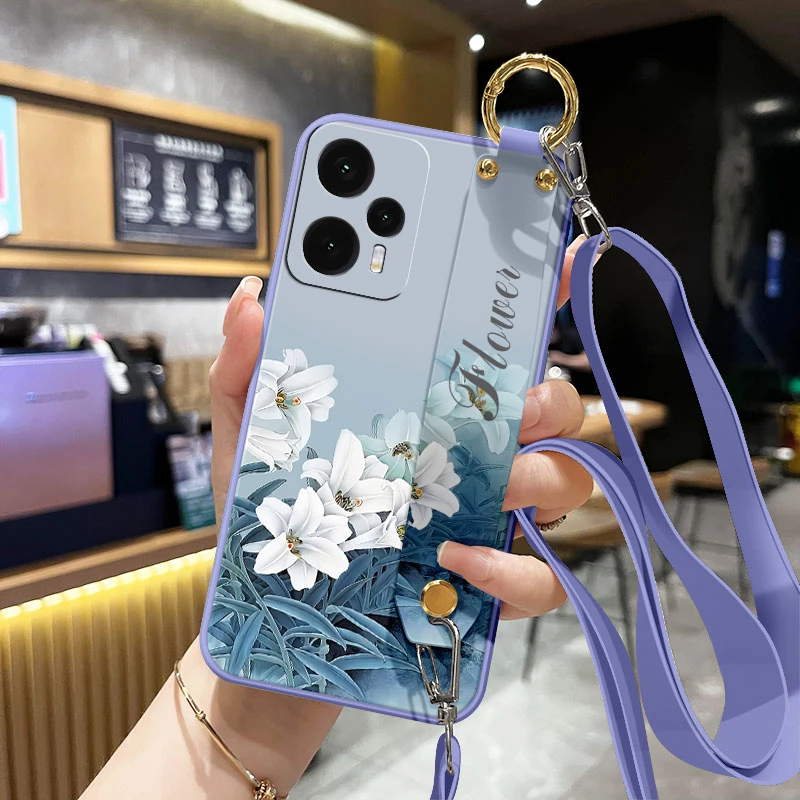 红米Note12Pro+手机壳turbo软硅胶12C防摔全包支架女斜跨挂绳花朵