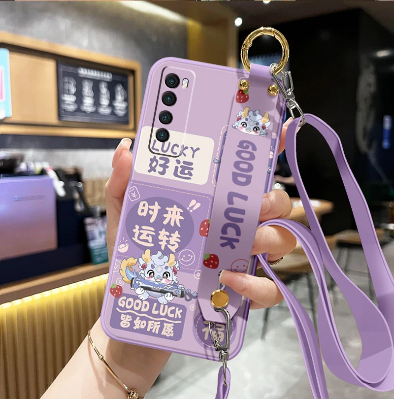 华为nova8手机壳Nova7软硅胶Pro防摔SE腕带支架女斜跨挂脖绳背带