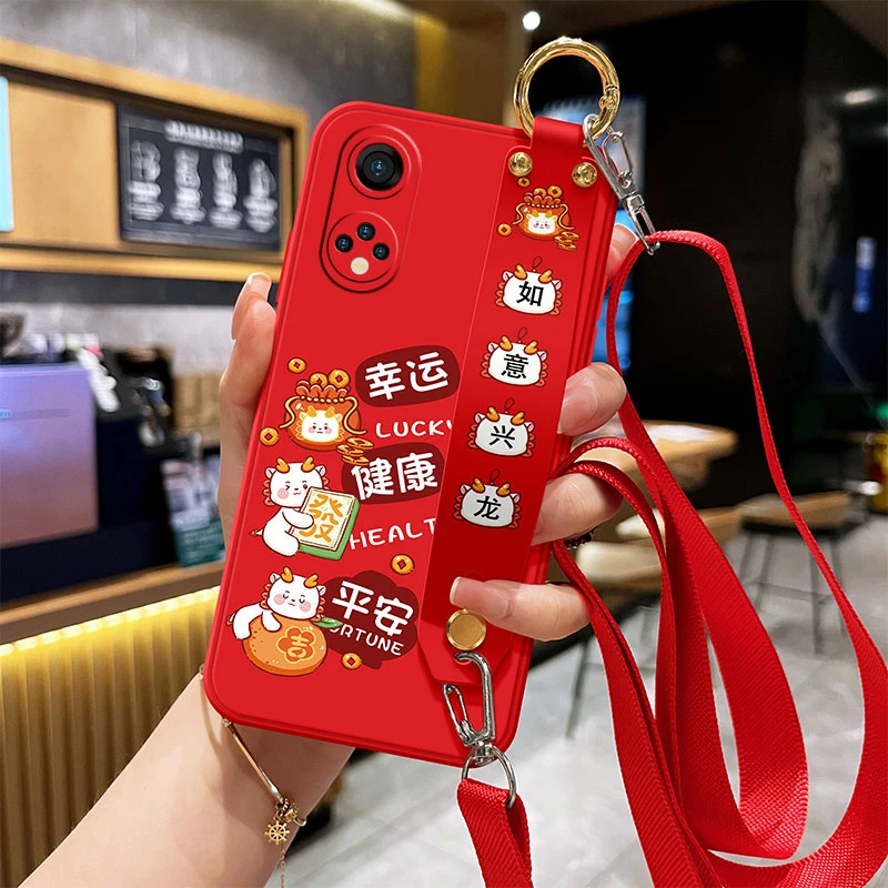 华为nova9手机壳9Pro软硅胶9SE防摔腕带全包保护套斜跨挂脖绳龙年
