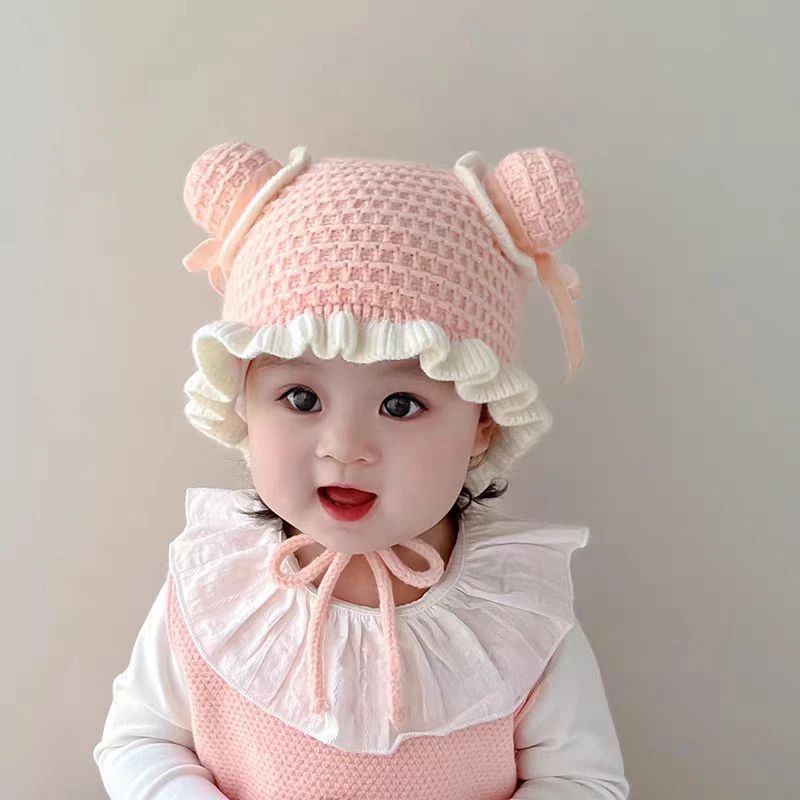 女宝宝外出防风护耳帽婴儿帽子秋冬季可爱儿童毛线保暖帽中国娃娃