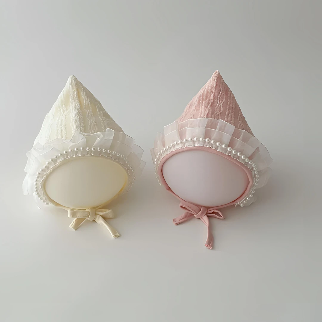 宝宝护耳帽韩版尖尖帽子儿童蕾丝公主帽婴幼儿春秋系带防风帽胎帽