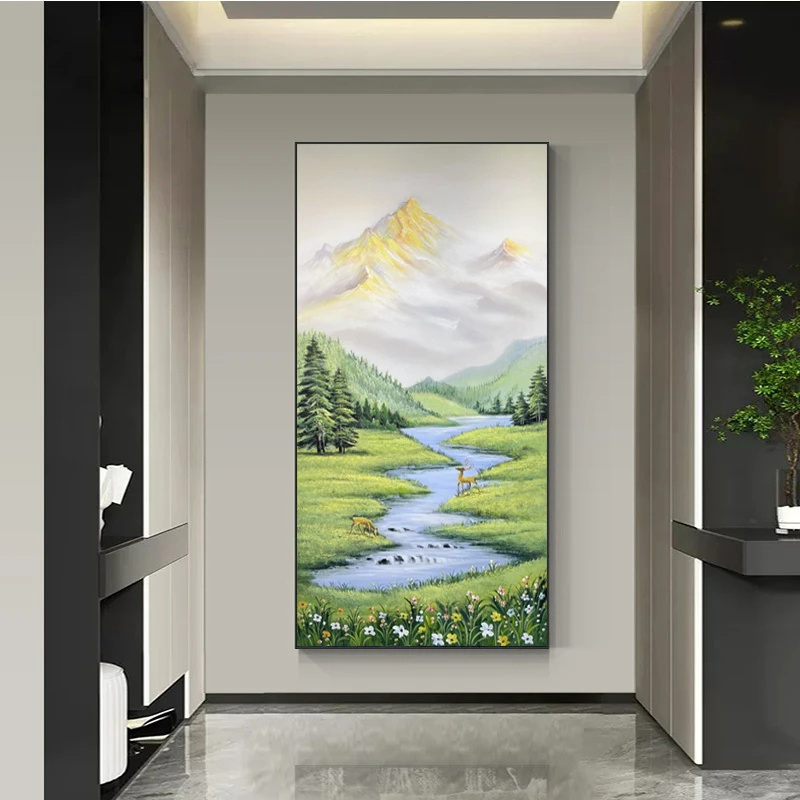 《聚宝山》手绘油画客厅沙发背景装饰画入户玄关过道艺术奶油风挂画