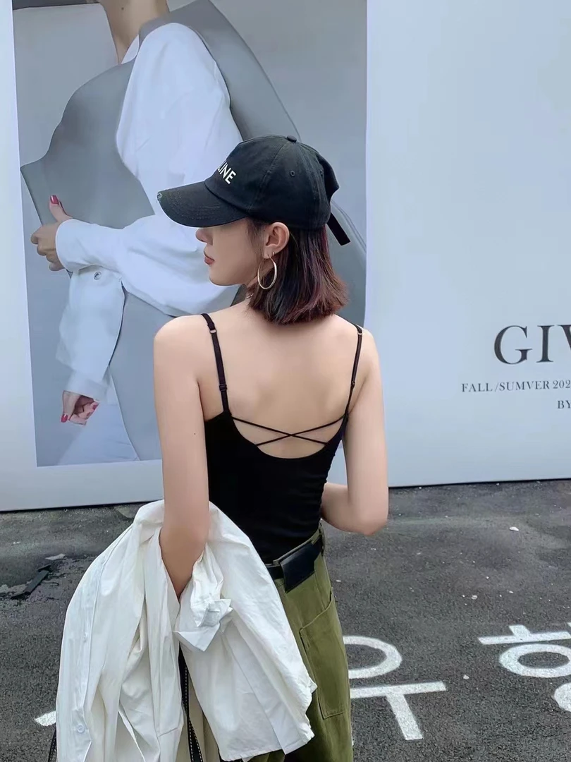 【8189】百搭莫代尔长款固定杯小吊带透气夏季