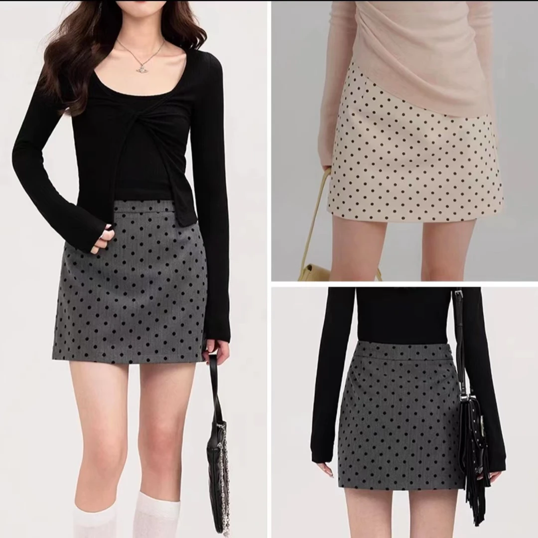 波点短裙夏季高腰裙子女士时尚百搭气质A字显瘦半身裙显瘦半身裙