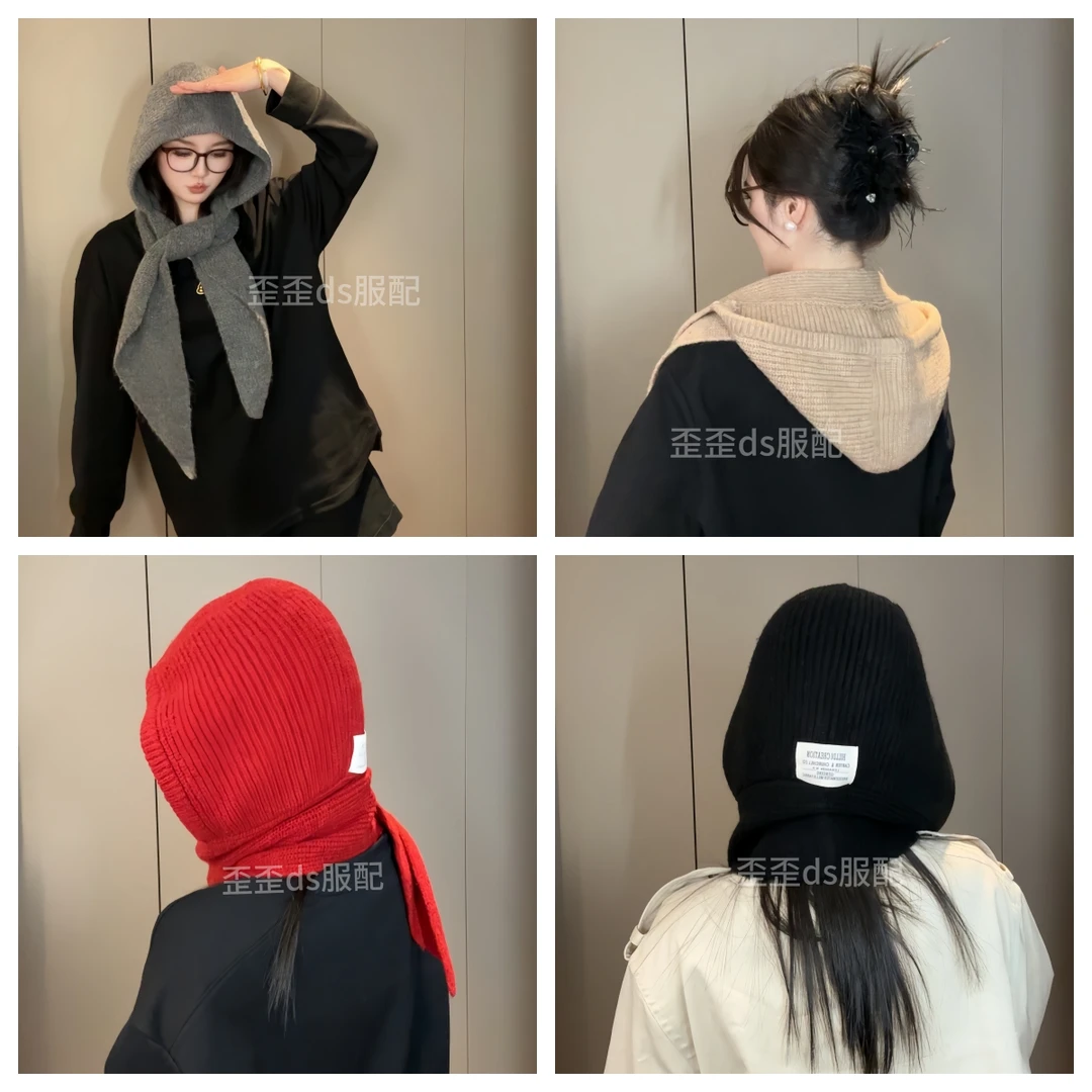 QINIAN/杞年秋冬针织保暖帽韩国巴拉克拉法帽冬季帽子围脖一体帽