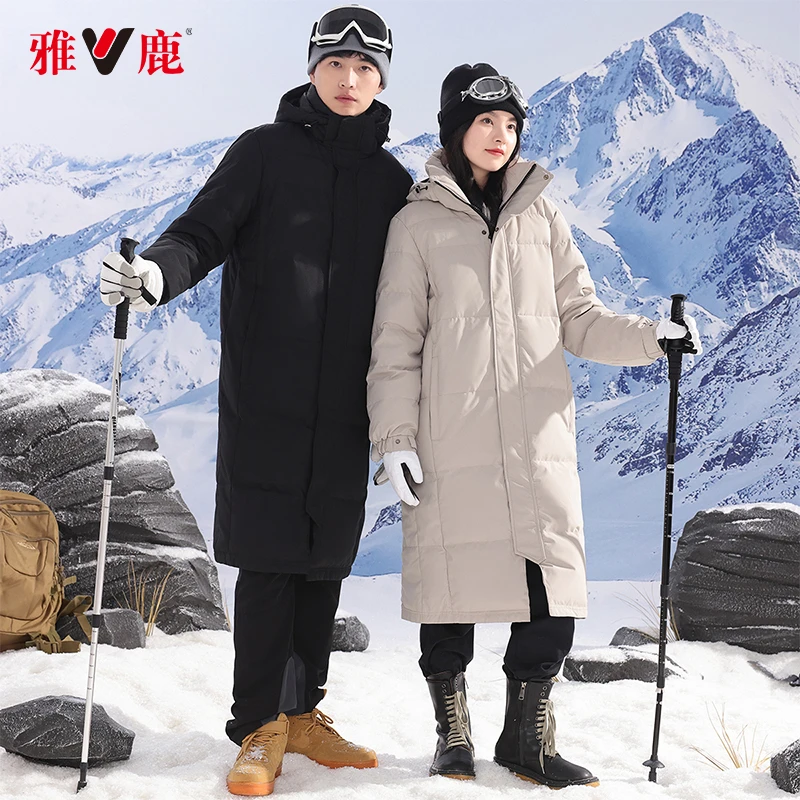 雅鹿男装男士情侣羽绒服户外连帽长款过膝加厚秋冬外套LGjk2111
