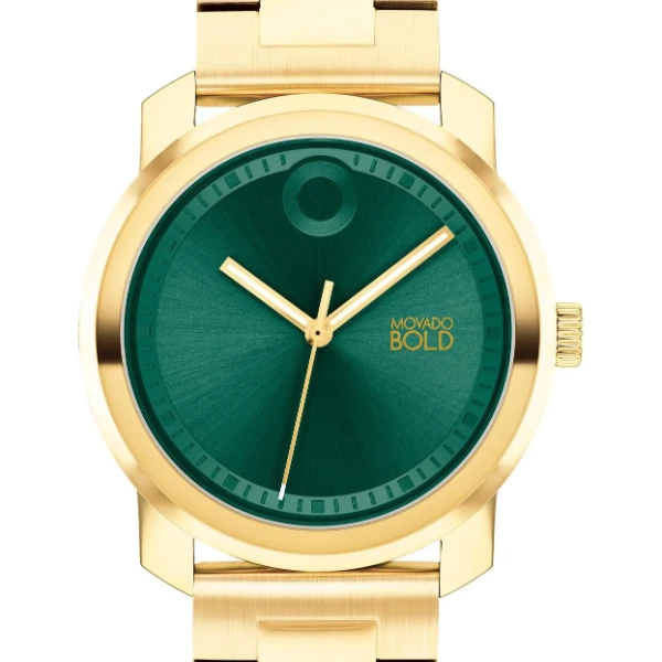 MOVADO/摩凡陀40MM 男款新款石英表 金色绿盘钢带 代