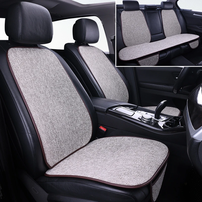亚麻汽车坐垫夏季三件套透气座套四季通用单片座垫车载小蛮腰坐垫
